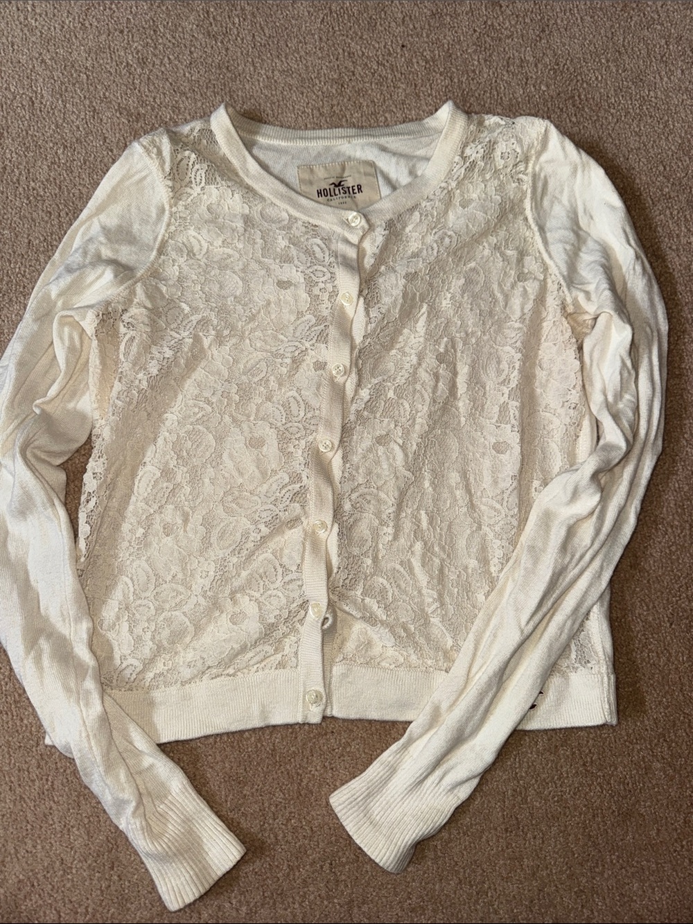 Hollister Ivory Lace Front Button Cardigan